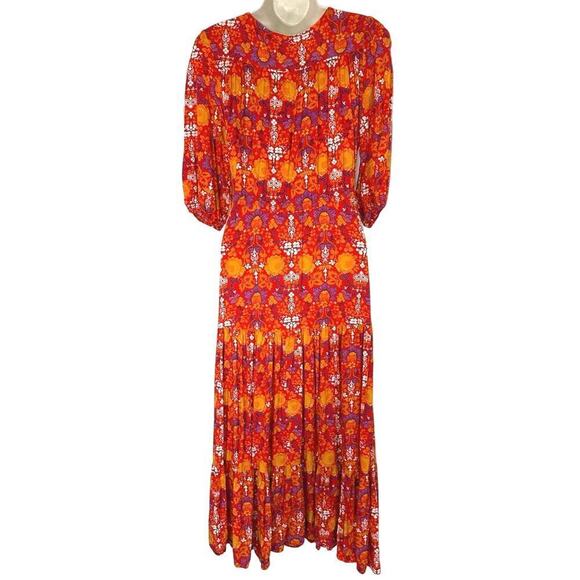 Anthropologie Abel The Label Orange Floral Maxi Dress Sz XS Boho Colourful - Picture 3 of 5